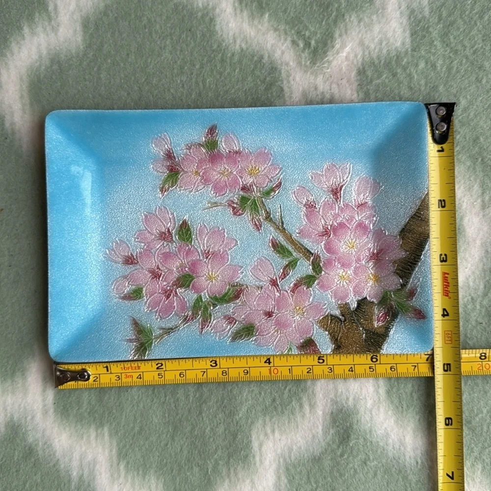 Vintage Japanese wireless closonne enamel  Rectangular Tray cherry bloss…